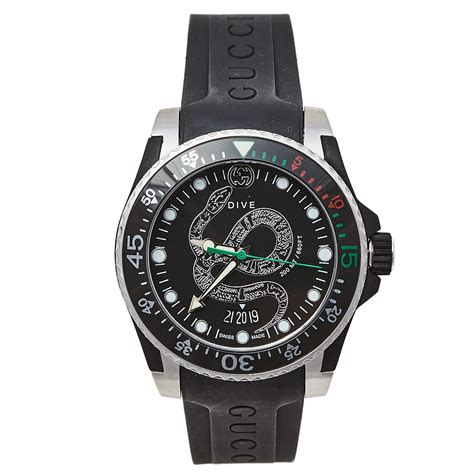 gucci dive black dial stainless steel men's watch|Gucci watch with snake.